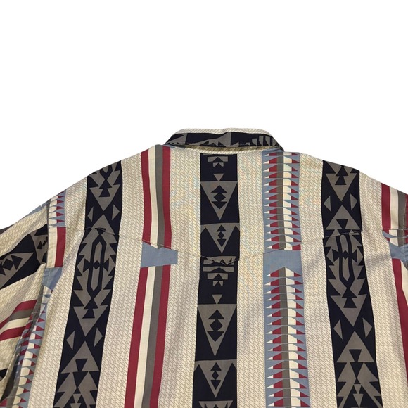 Wrangler Mens Aztec Western Shirt‎ Large 17-35 Tan Red Blue Button Down - Picture 6 of 9